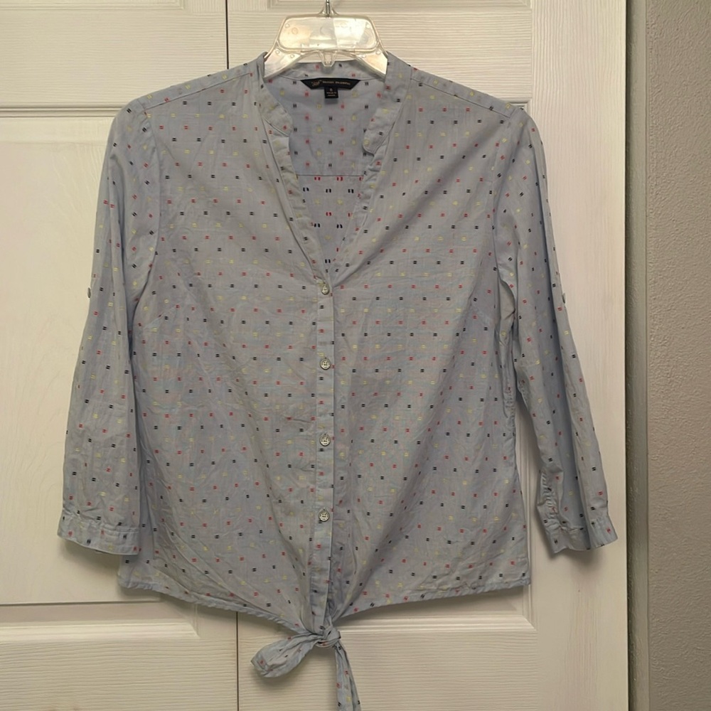 Brooks Brothers 346 Pattern Button Down Blouse with Front Waist Tie Size 8